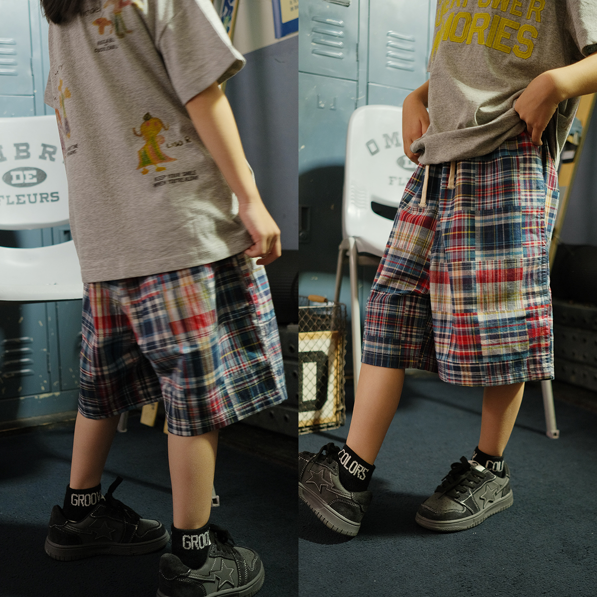 【6/9 10:00上新】棉麻透氣吸汗舒服拼格寬松短褲五分褲
