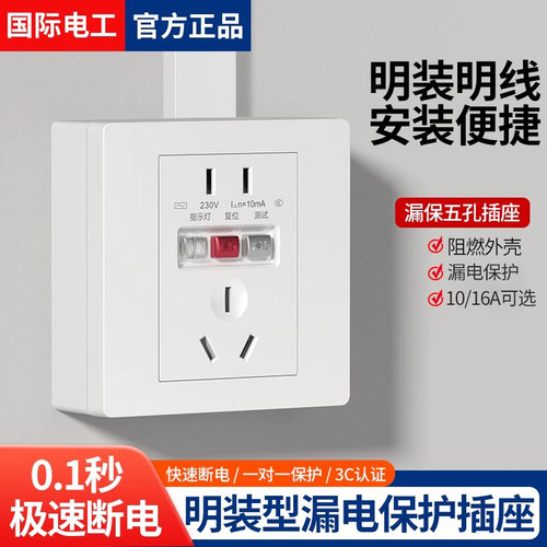 国际电工带漏电保护的五孔插座