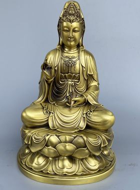 黄铜观音佛像摆件南海观世音铜像