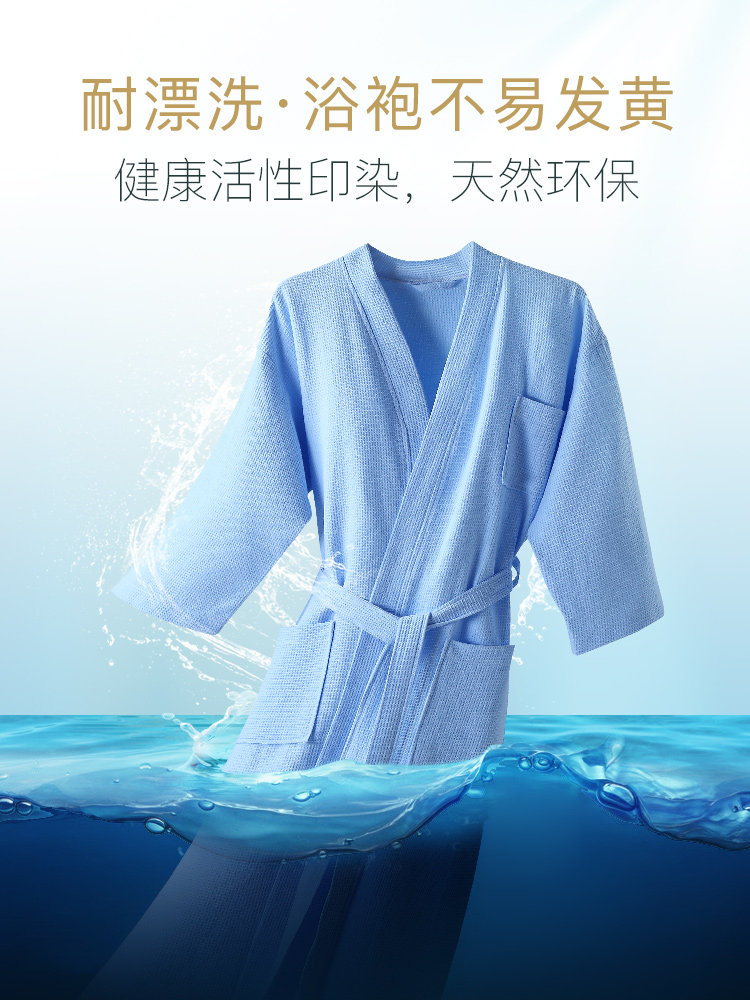 Customized bathrobes with embroidered logos for men and women in summer, long pure cotton waffles for beauty salons and hotels, thin adult bathrobes thumbnail 8