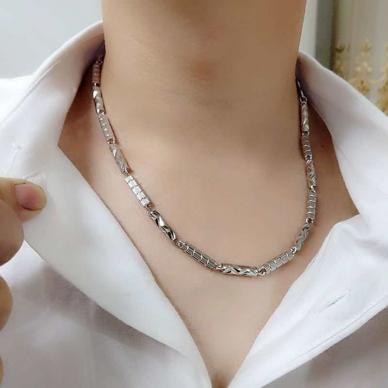 抖音纯银项链男生嘻哈潮流纯银吊坠锁骨链项链蹦迪装饰首饰银链子