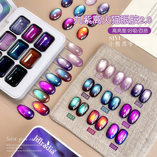 热卖爆款九紫离火猫眼系列九宫格固态甲油胶显白百搭紫色美甲专用