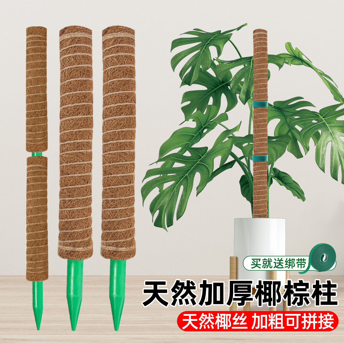 椰棕棒龟背竹支撑杆植物攀爬棕榈皮椰丝柱绿萝爬藤架杆固定花支架