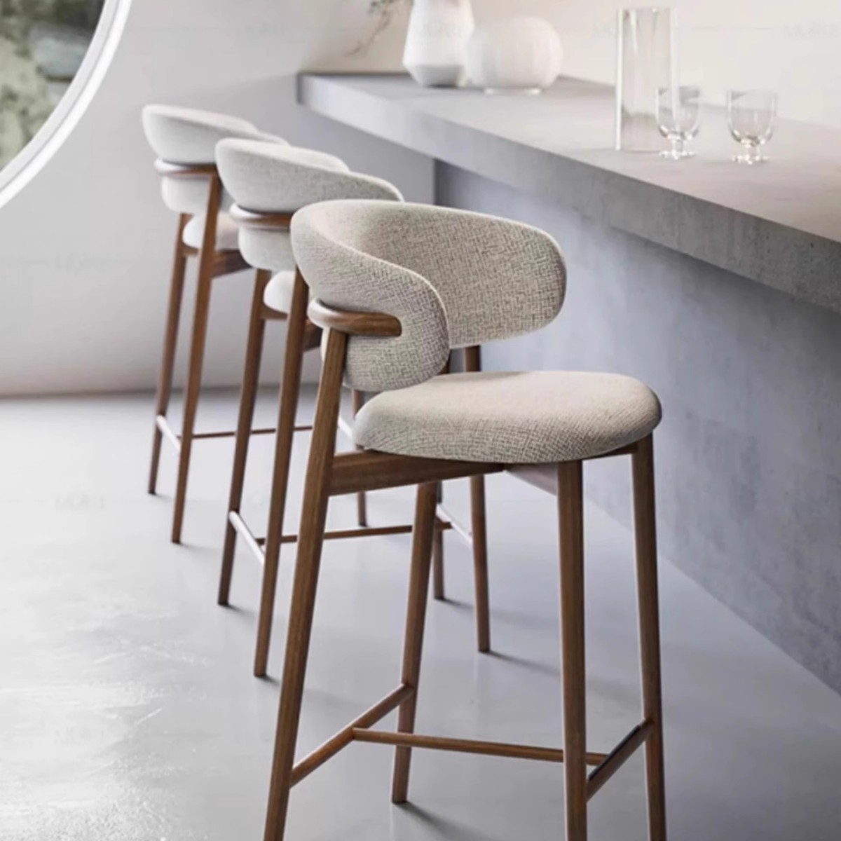 北欧实木吧台椅家用现代简约高脚凳轻奢靠背酒吧椅子网红前台餐椅