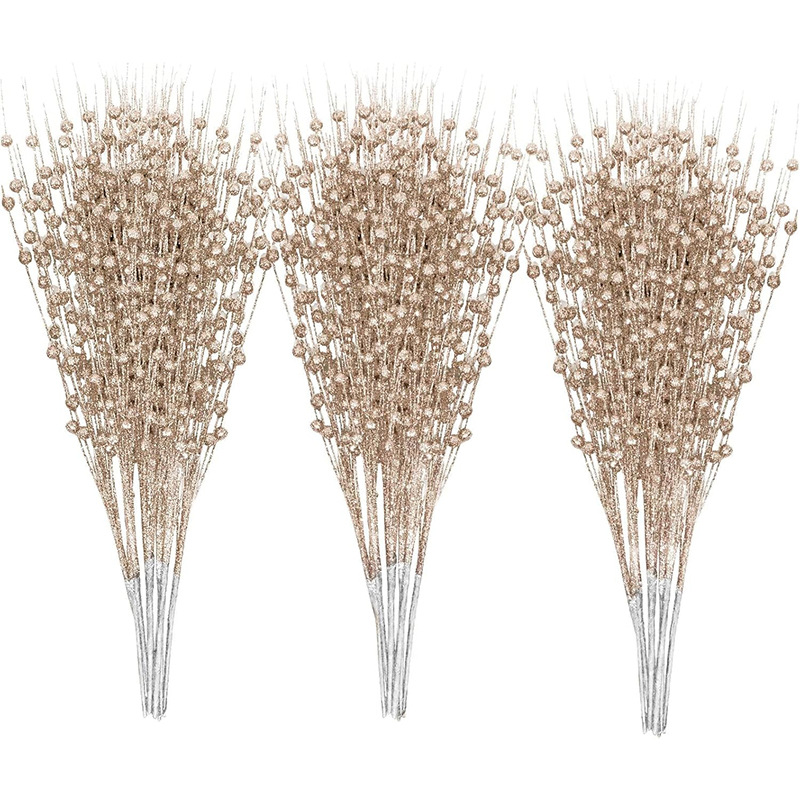 圣诞节装饰品 10根一组 42cm12叉金粉球圣诞树插枝 圣诞花束配件