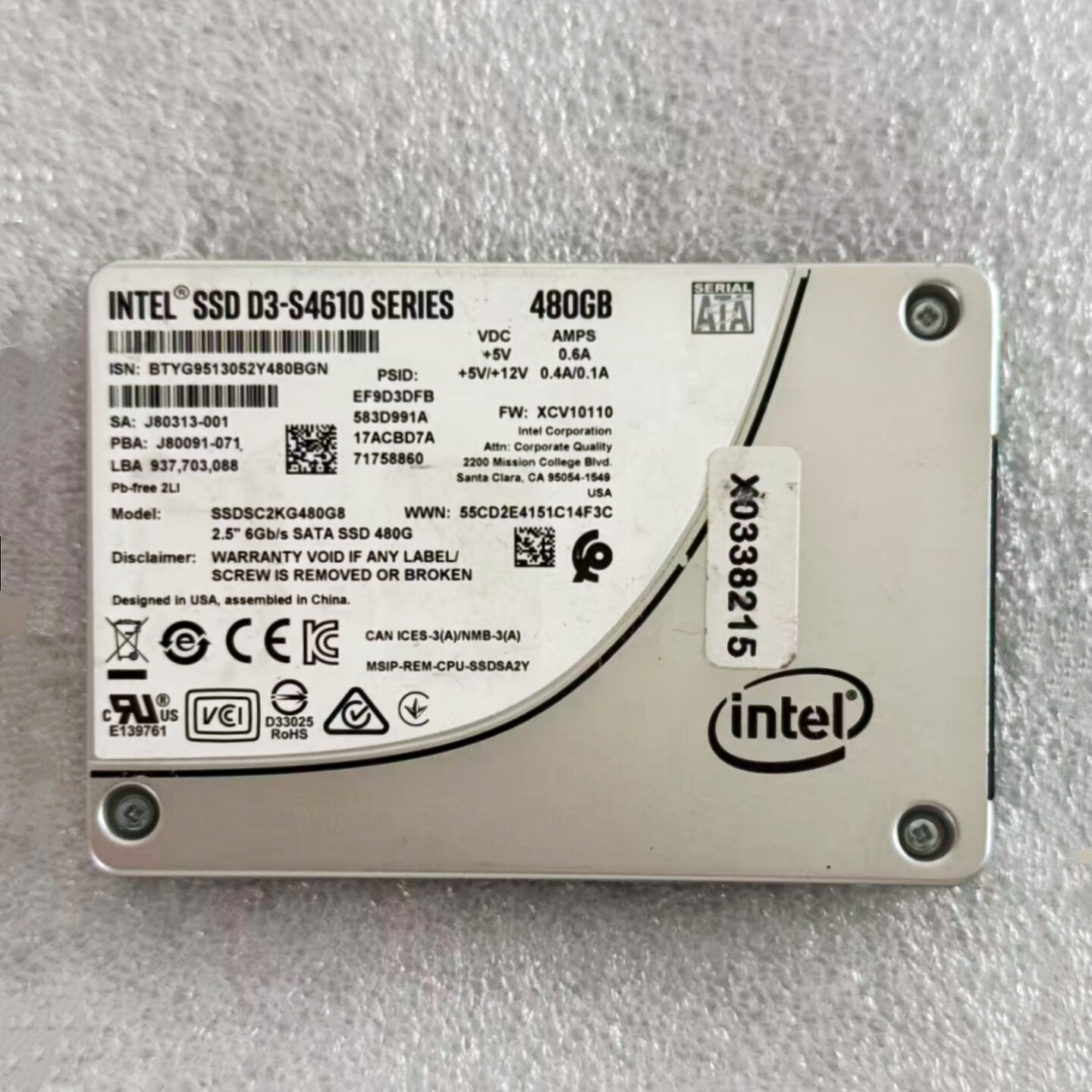 英特尔D3-S4610 480G企业级固态硬盘SATA SSDSC2KG480G8 2.5寸 - 实物图