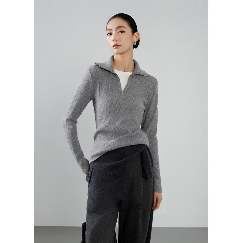 罗纹翻领半开襟拉链上衣女2025秋冬季新款polo气质显瘦休闲针织衫,女装/女士精品,毛针织衫,淘宝优惠券,粉丝福利购,淘宝优惠卷