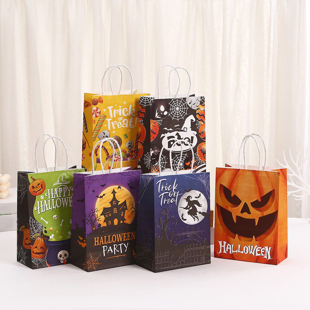 万圣节节日派对牛皮纸手提袋礼物回礼袋包装袋南瓜女巫印花纸袋