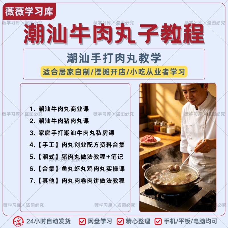 潮汕牛肉丸子教程潮汕手工牛肉猪肉丸商用摆摊制作技术教学资料