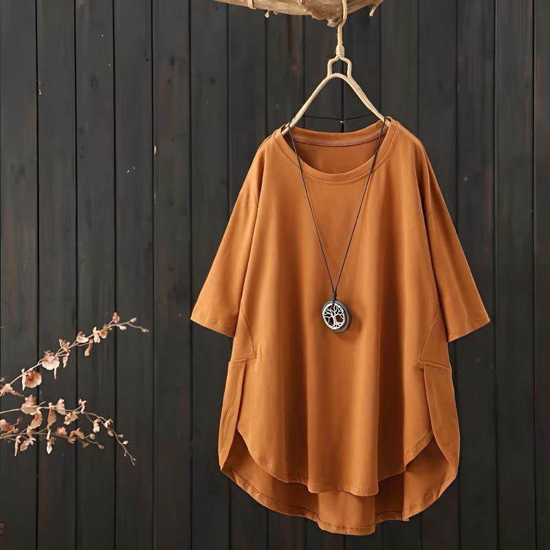 夏季2025年新款圆领短袖纯色T恤女前短后长宽松体恤衫半袖上衣女