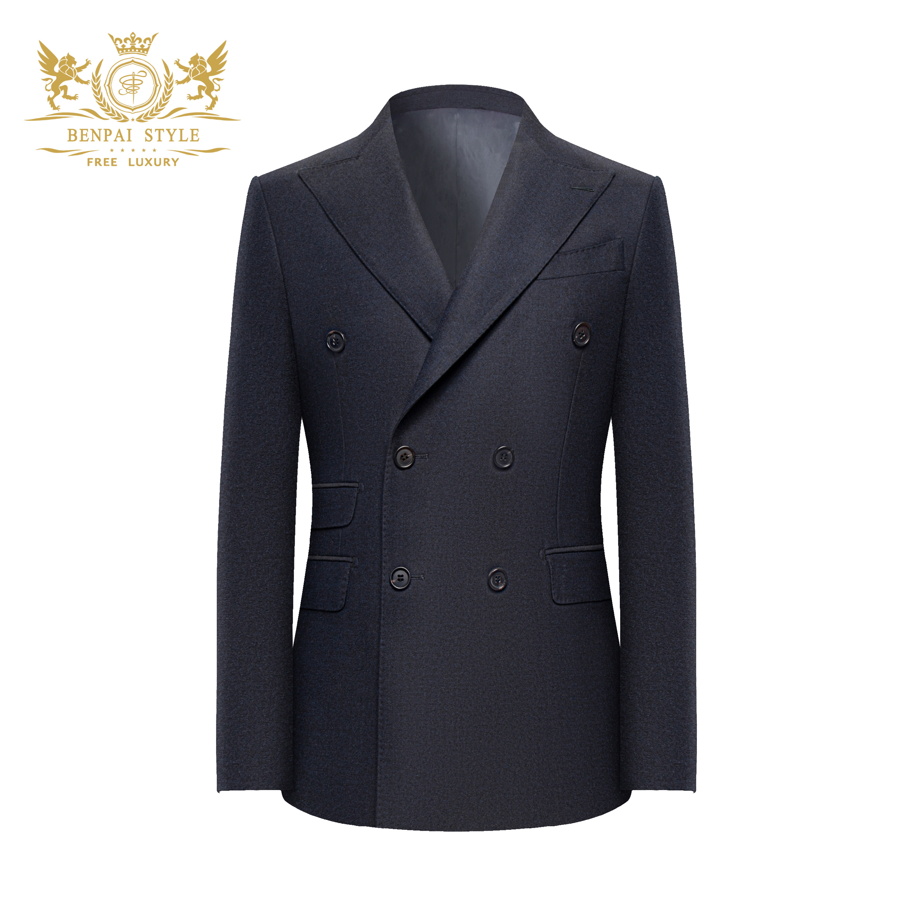 本派纯羊毛西服套装男士礼服高定手工双排扣戗驳领意大利风格西装