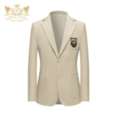 白色西装 本派高级灯芯绒休闲西装 男英伦学院风徽章布雷泽西服男士