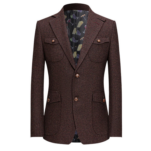 本派人字纹男士休闲西装猎装夹克