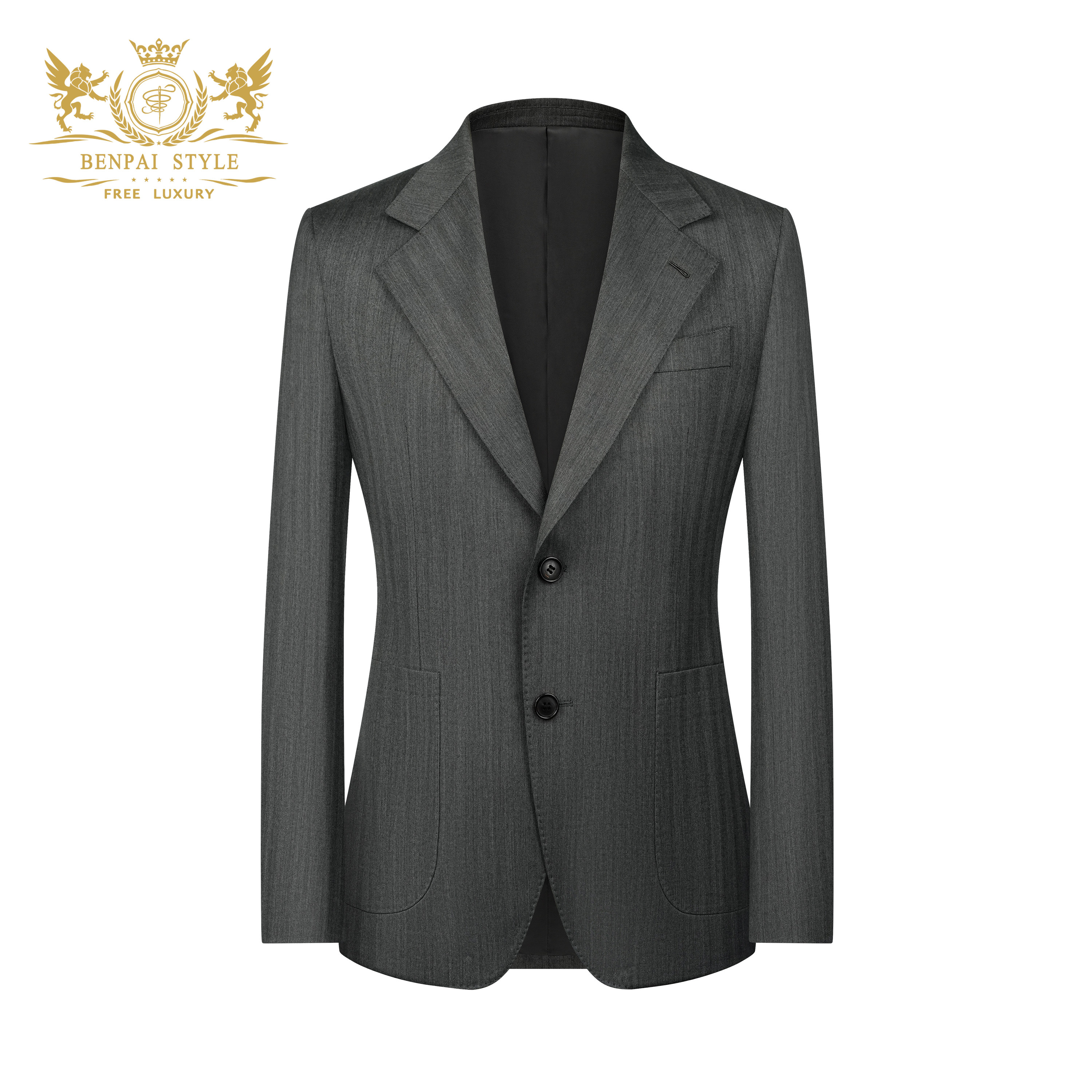 本派新款西服套装秋季男款复古绅装人字纹纯羊毛面料休闲西装外套