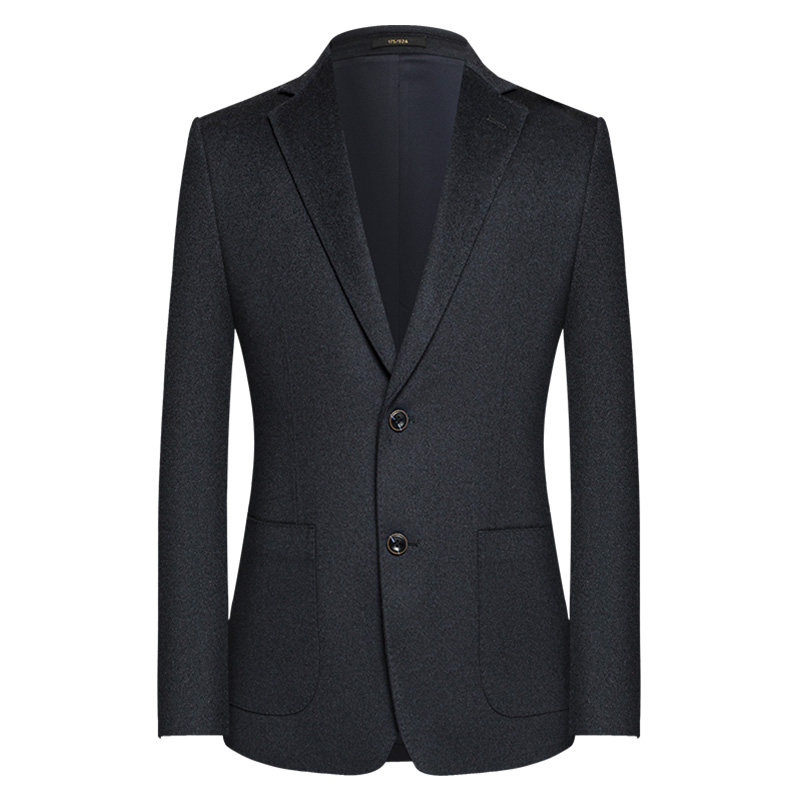 本派羊毛休闲西服男秋冬新款韩版商务正装男士深藏蓝毛呢西装外套