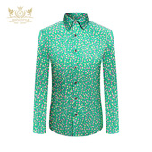 男短袖 休闲衬衣棉质印花长袖 夏季 本派绿色小碎花衬衫 新款 韩版 衬衫