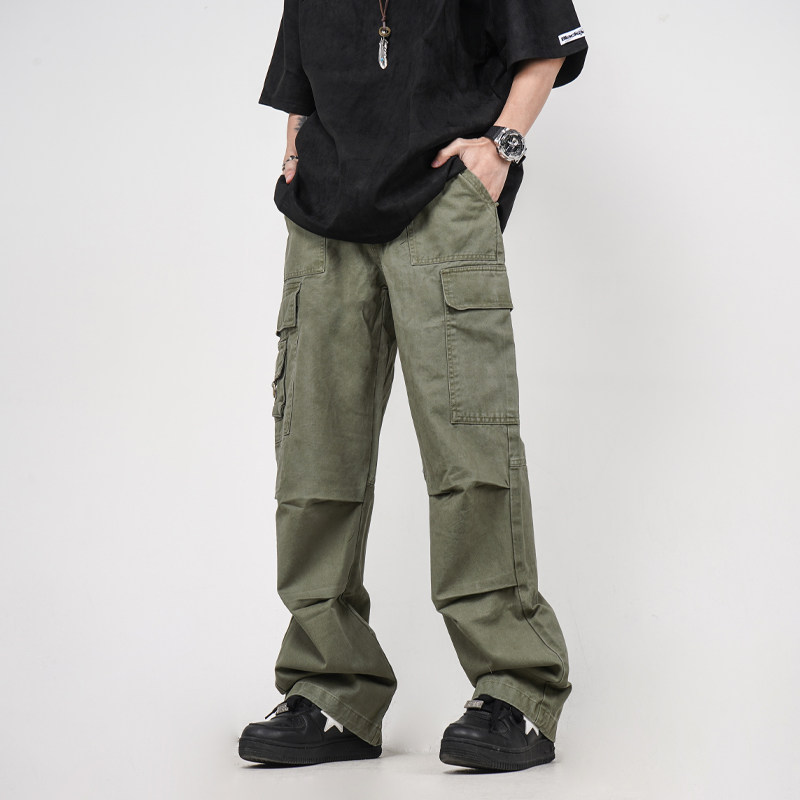 Z POCKET美式重磅工装多口袋直筒宽松军绿色工装裤潮牌男女阔腿裤,男装,休闲裤,淘宝优惠券,粉丝福利购,淘宝优惠卷