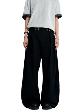 Z POCKET美式黑色条纹西裤男女弯刀老钱风垂感显瘦休闲阔腿长裤