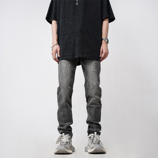 男休闲裤 小脚弹力牛仔裤 高街灰色直筒修身 子潮牌男女 POCKET美式
