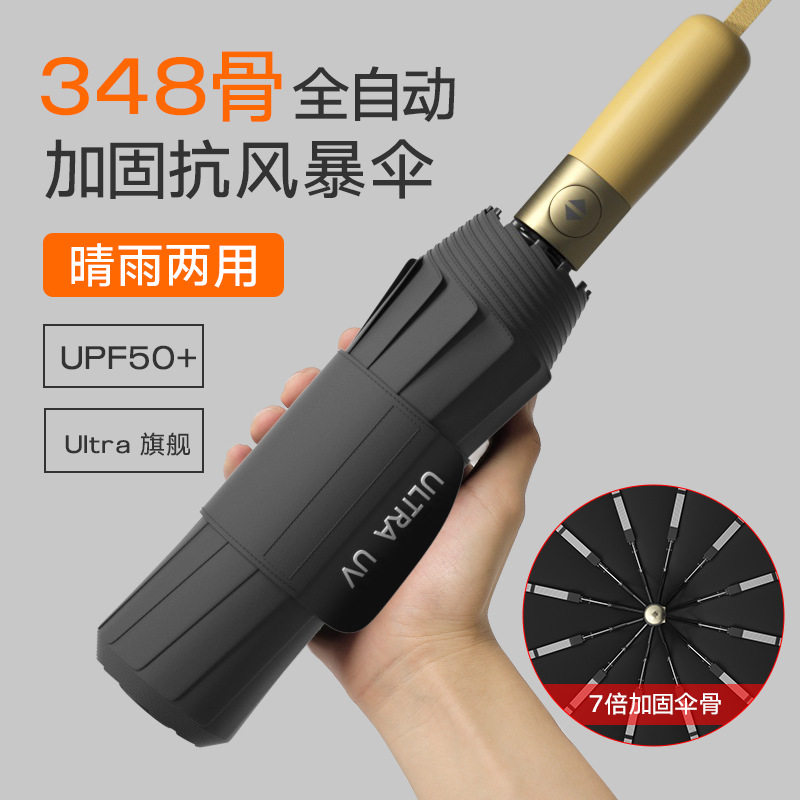 自动雨伞木柄男士加大加固加厚防晒防紫外线遮阳学生上学专用太阳