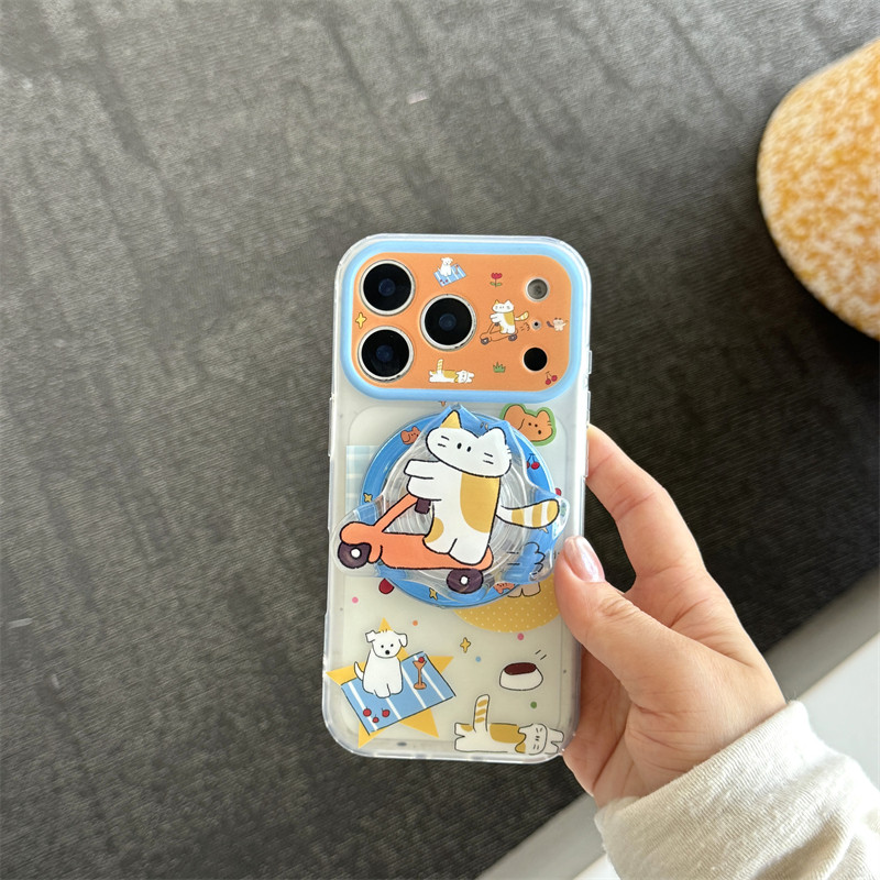 日韩ins可爱卡通童趣滑板车猫咪磁吸支架17promax适用ip