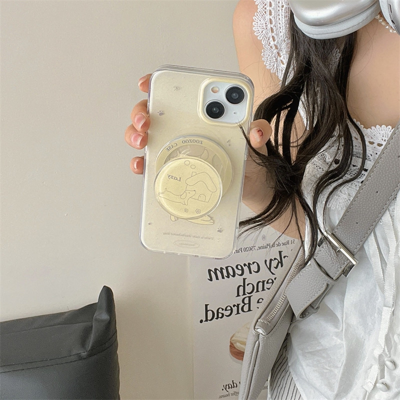 韩风ins卡通可爱甜美线条小房子狗狗磁吸支架15promax适用iPhone14苹果13pro奶黄双层12手机壳保护套硬壳女
