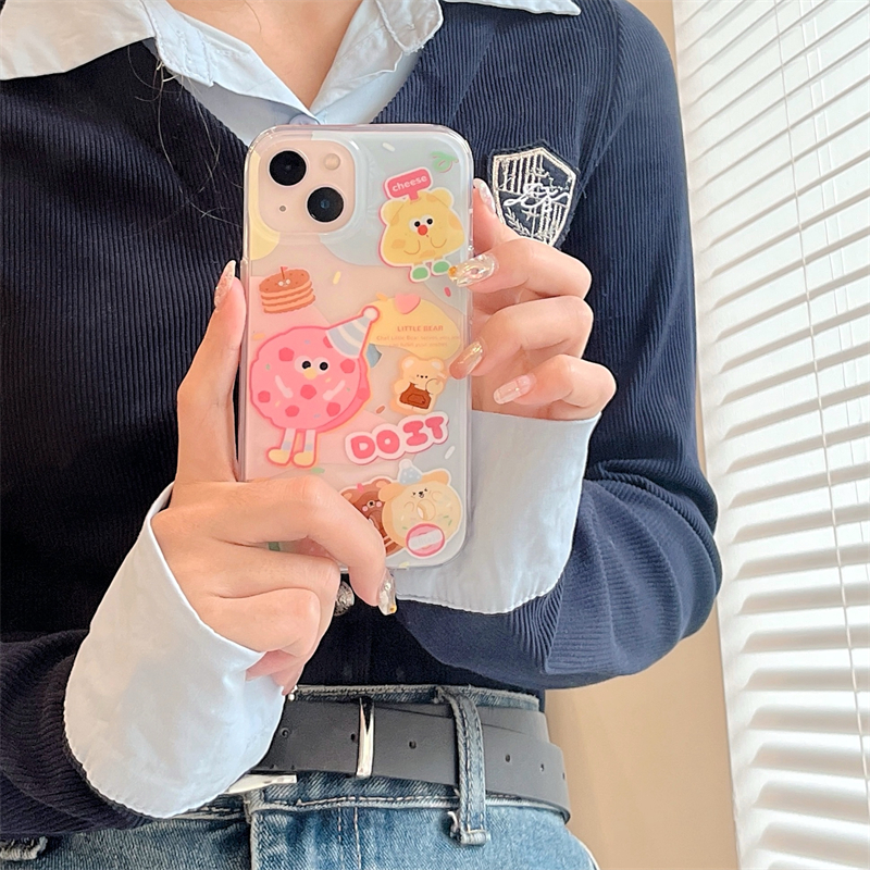 ins小众高级感少女粉色甜甜圈芝士饼干15promax适用iPhone14plus苹果13pro双层印花12手机壳保护套情侣11女款