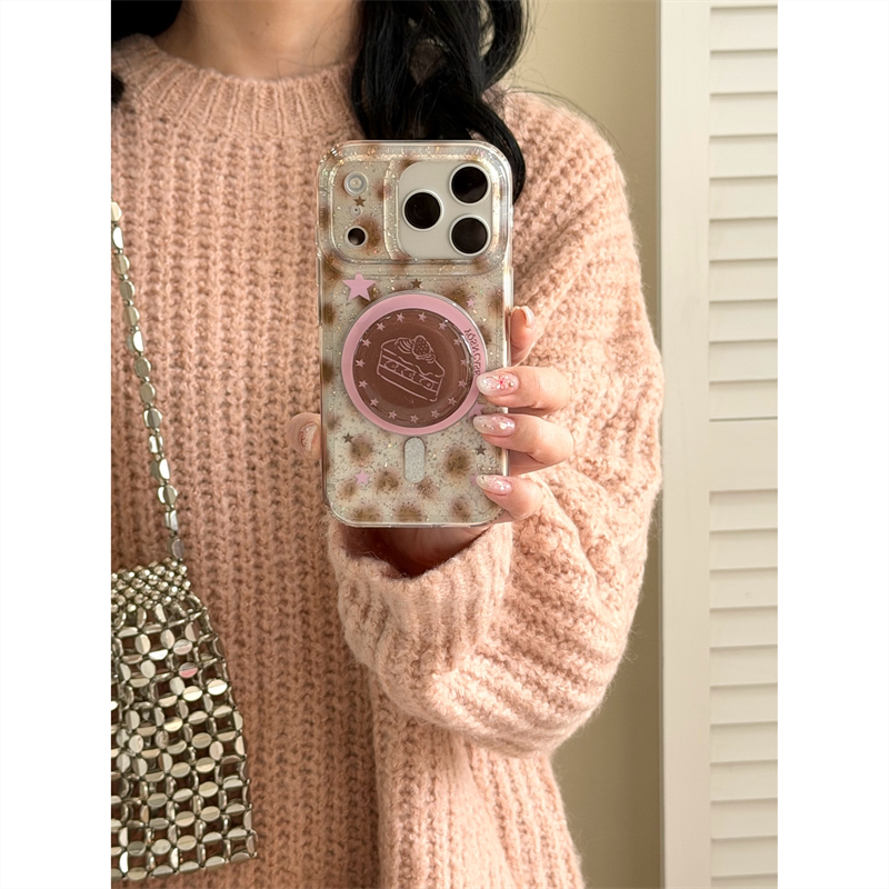 韩风ins小众甜酷辣妹鎏金蛋糕磁吸支架17promax适用iphone16pro双层细闪豹纹粉色五角星15手机壳14苹果13少女