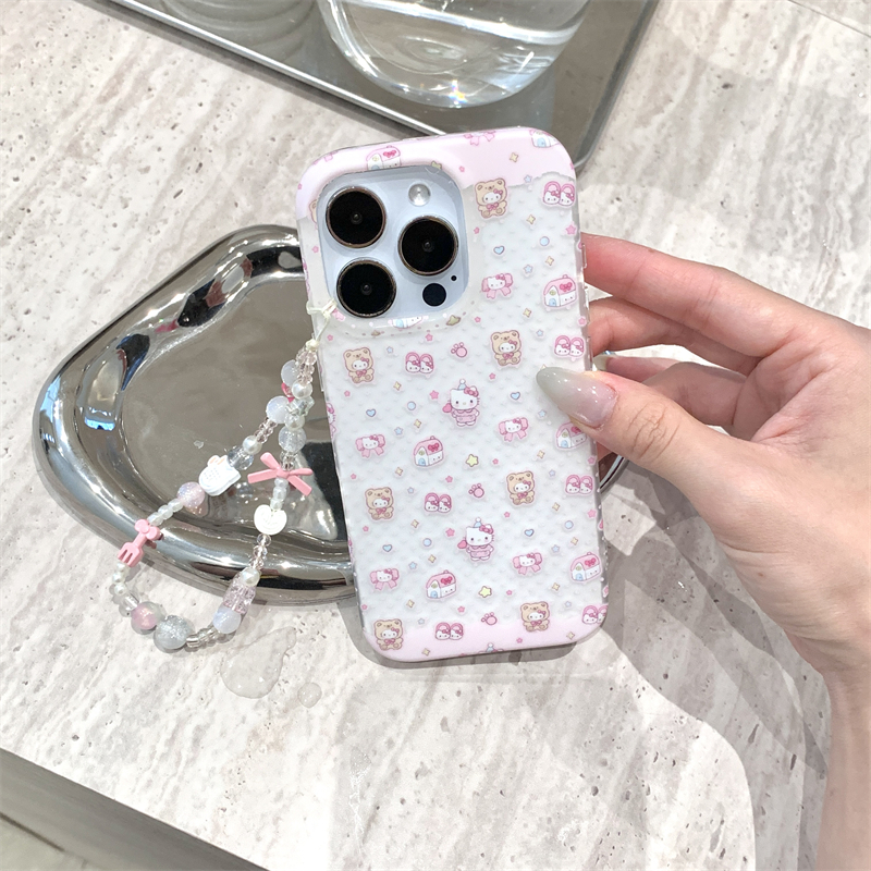 韩风ins可爱卡通少女心甜美奶萌蛋糕猫咪粉色手链17promax适用iphone16pro双层磨砂15手机壳14苹果13保护套女