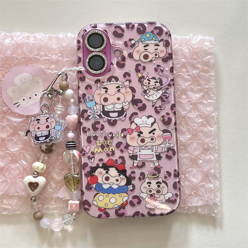 韩风ins小众创意恶搞趣味辣妹豹纹穿裙子厨师左卫门小猪插画16promax适用iphone15pro双层印花14手机壳苹果13