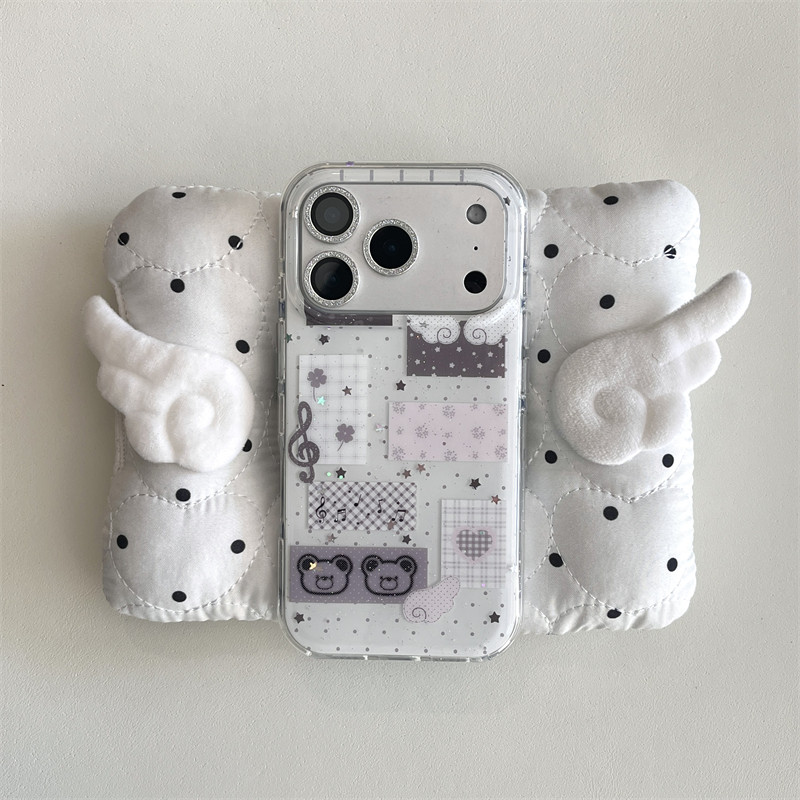 冬日ins小众古早手账贴纸音符灰色小熊手绳17promax适用iphone16pro双层细闪15手机壳14苹果13硬壳防摔少女心