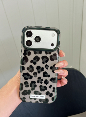 韩系ins小众辣妹时尚黑色豹纹英文17promax适用iphone16pro圆边双层硬壳防摔苹果15pro手机壳少女心保护套