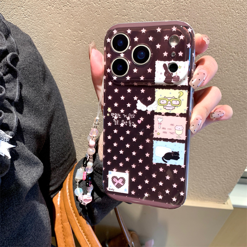 牛轧糖日韩ins小众原创软萌少女心粉色星星猫咪插画拼图手链17promax适用iphone16pro双层棕色14手机壳13硬15