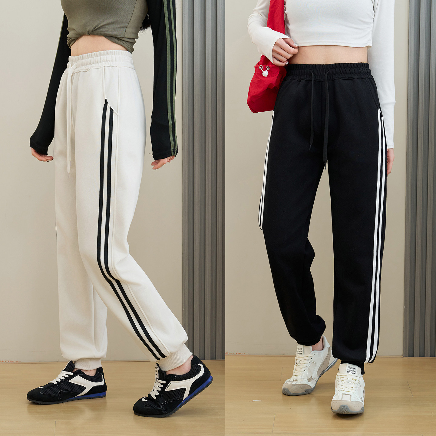 2026春季新款运动裤女宽松束脚裤两条杠显瘦百搭休闲卫裤小个子潮