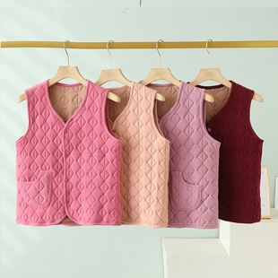 中老年女装 纯色内搭坎肩加棉保暖马夹 秋冬双面德绒马甲背心妈妈装