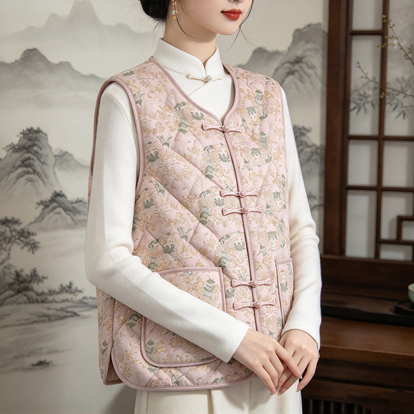 新中式妈妈盘扣国风保暖马甲女士