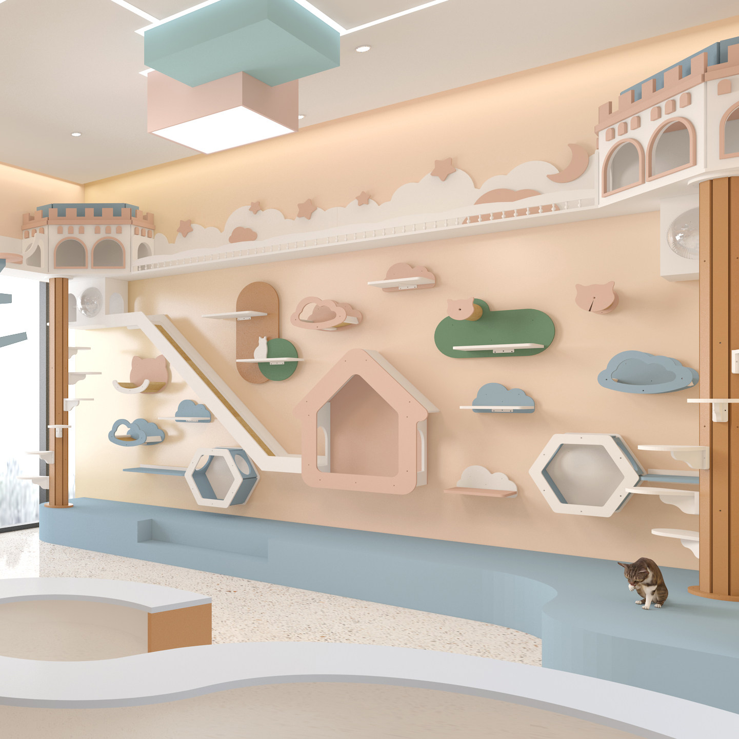 家用莫兰迪彩色定制实木猫爬架墙壁猫墙猫窝上墙空中走廊跳台大猫,宠物/宠物食品及用品,猫爬架,淘宝优惠券,粉丝福利购,淘宝优惠卷