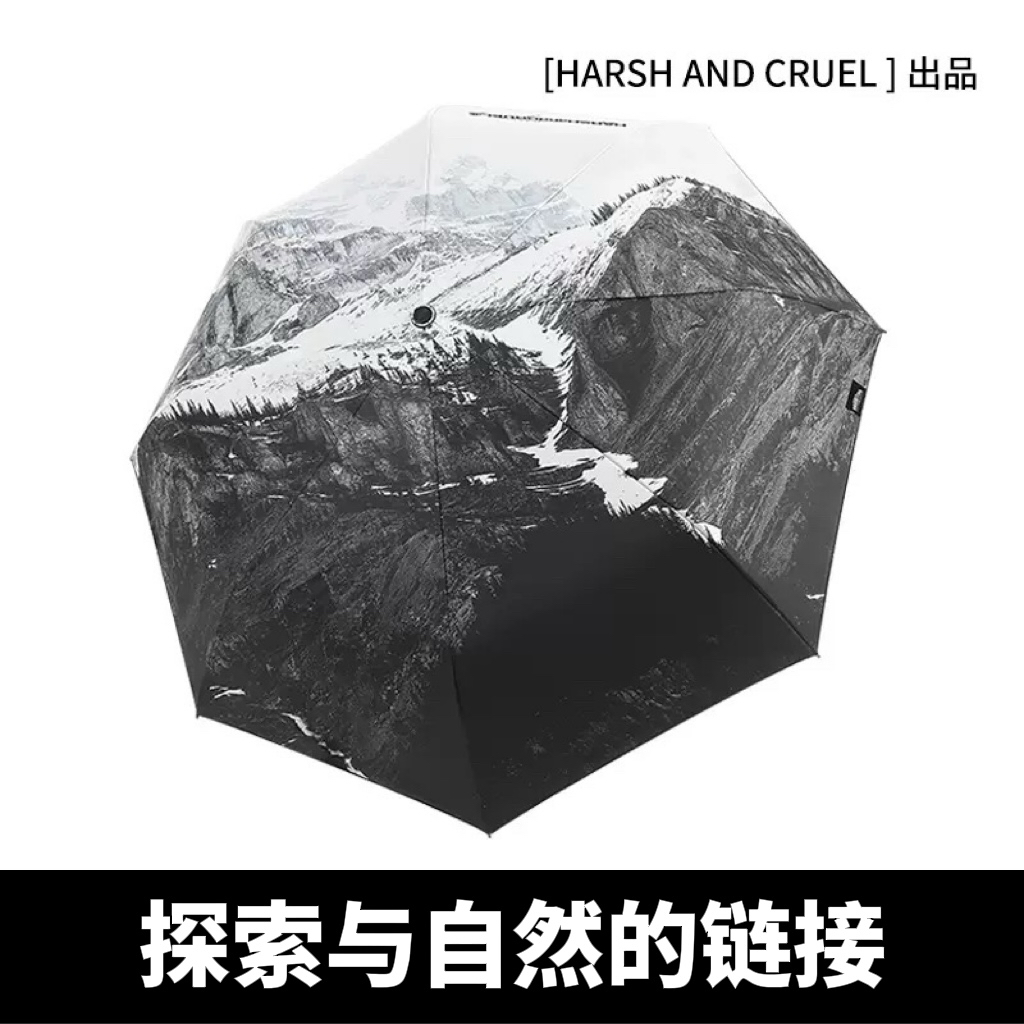 rabbituu双层【雾霾雪山】自动伞雨伞男士结实抗风晴雨两用伞折叠