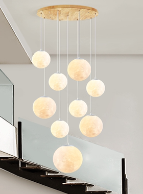 2024新款月球楼梯灯别墅挑空客厅楼梯间楼梯吊灯loft复式楼大吊灯