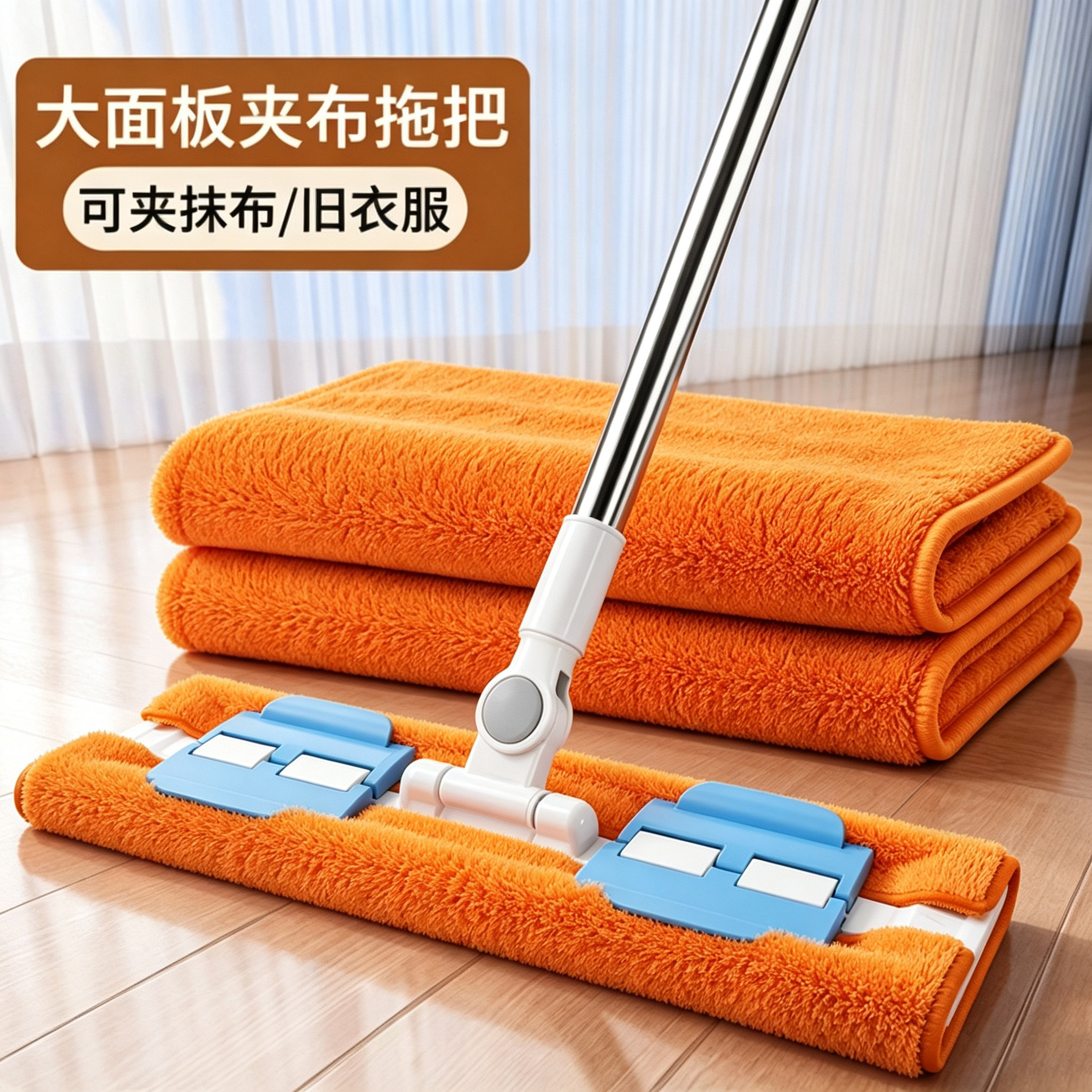 夹布拖把家用一拖净干湿两用夹抹布平板拖把拖地神器吸水毛巾拖布