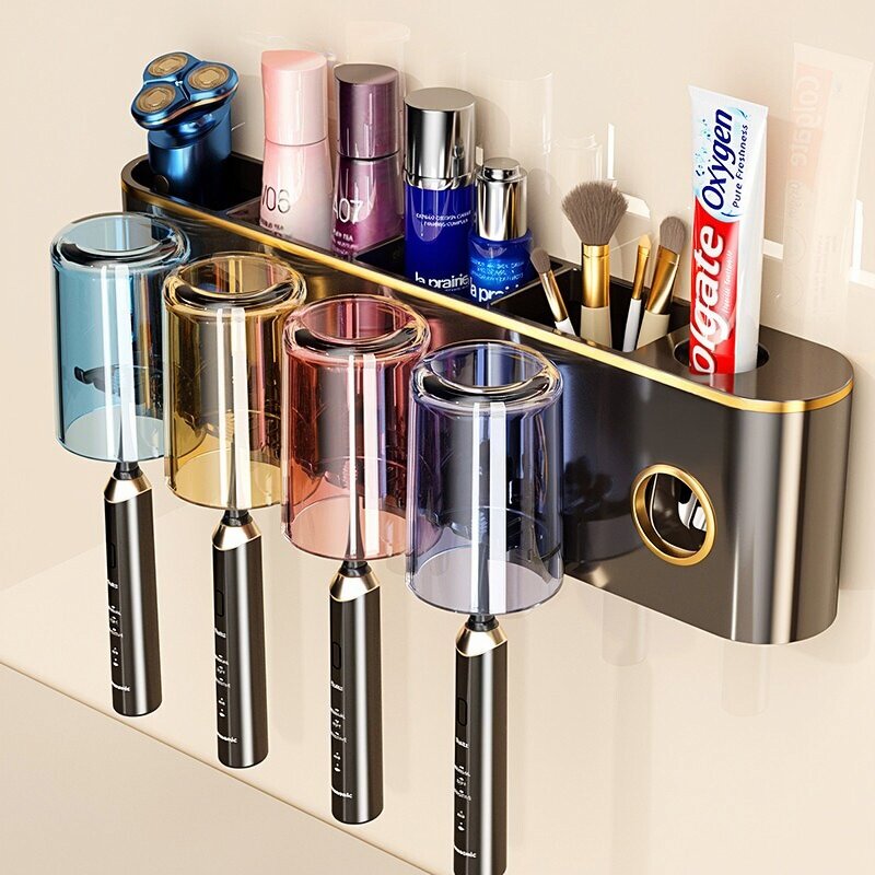 吸盘牙刷置物架壁挂式免打孔卫生间漱口杯架家庭电动牙膏牙刷架子