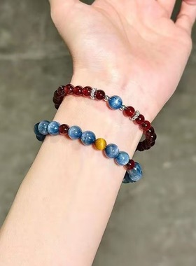 「远黛青山」油画感叠戴串珠手链轻奢新中式百搭气质红石榴手串女