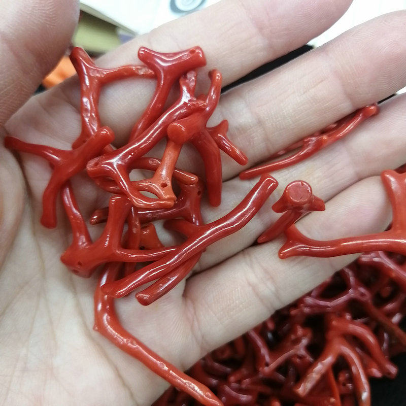 天然海竹枝丫吊坠不规则红色挂饰项链手链diy手工饰品配件装饰