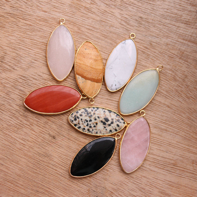 NATURAL STONE MARQUISE EDGING PENDANT PINK WHITE YELLOW BLACK GREEN RED AND GOLD EDGED SINGLE-HOLE PENDANT DECORATION DIY HAND-MADE ACCESSORIES