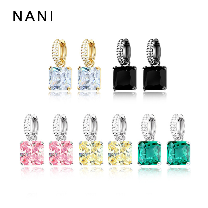 小众宝石耳扣轻奢气质高级感耳环女微镶锆石简约彩色方形耳饰夏