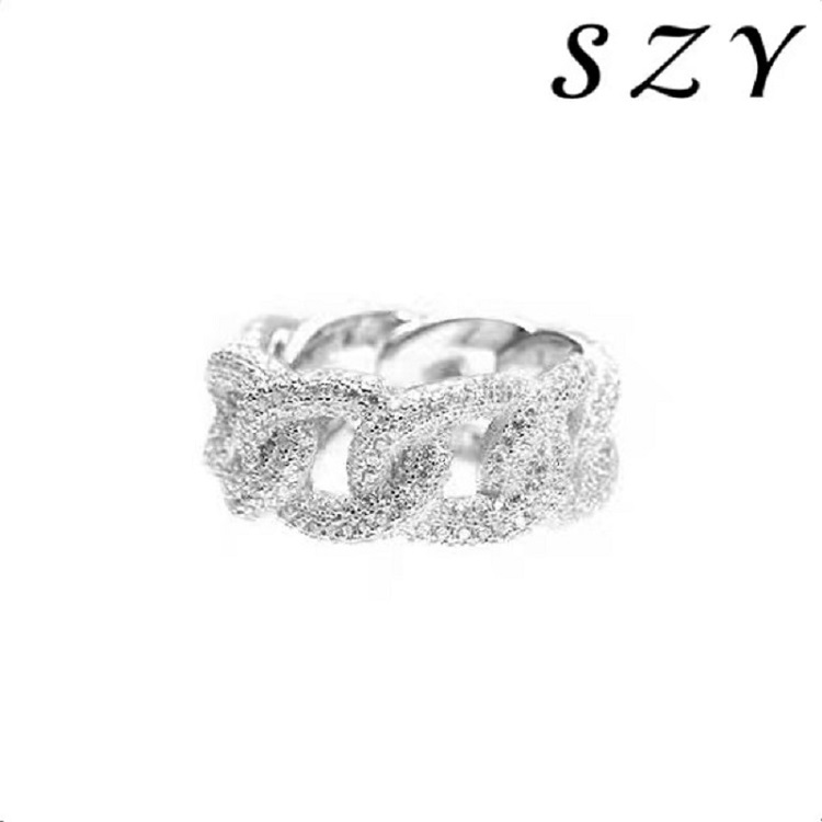 纯银满钻麻花古巴戒指男女同款