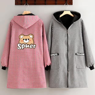 棉布加绒长袖冬季保暖工作服围裙厨房家用防风外套防污做饭罩衣女