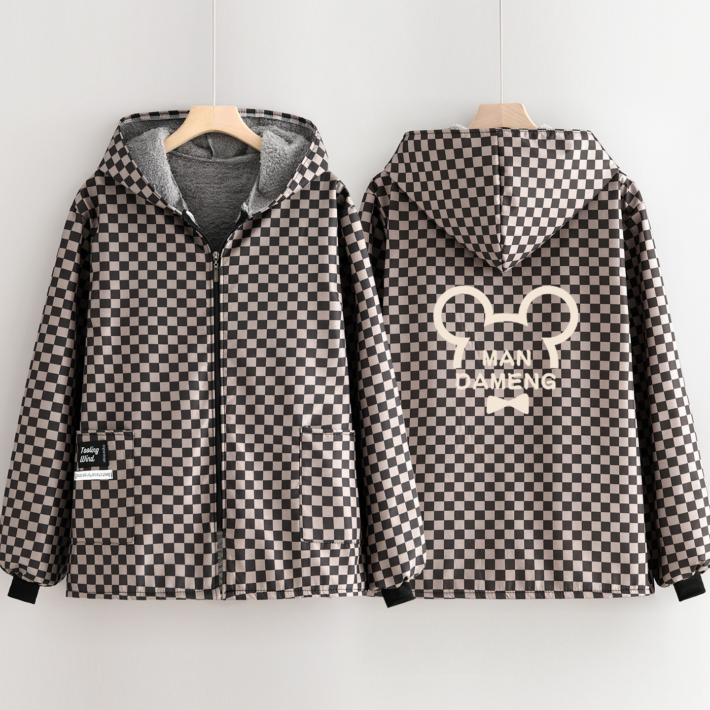 韩版加绒保暖罩衣厨房长袖围裙防污耐脏大褂餐饮连帽工作服男女款