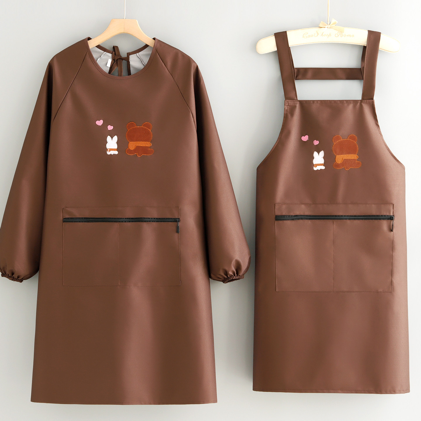 新款覆膜防水长袖厨房家用罩衣做饭围裙印字餐饮饭店工作服男女款