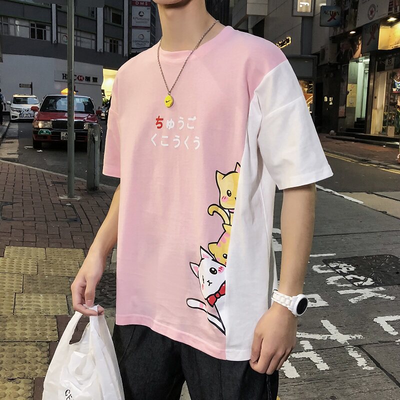 Pink jacket Schoolboy fresh student Versatile T-shirt Harajuku bf Easy ulzzang Short sleeved malein the Men's clothing, T-shirt  category - from Buy2taobao.com to provide professional Taobao agent buy service